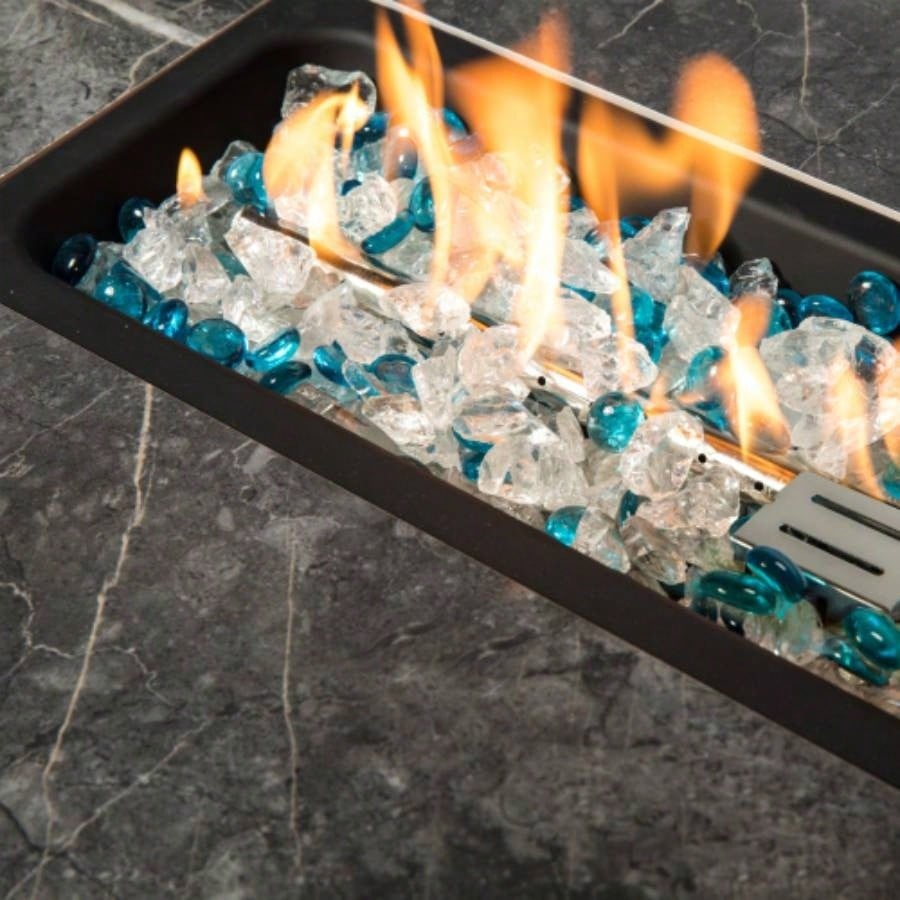 32 Propane Gas Fire Pit Table, 50000 BTU Rectangular Fire Pit, Tile Tabletop with Beautiful Wicker Base Outside Patio Deck Garden Courtyard - Brown