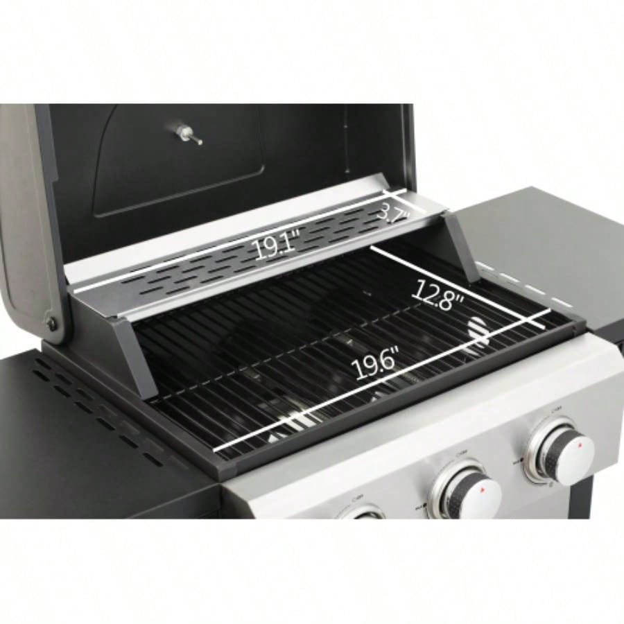 3 - Propane Gas BBQ Grill, 25650BTU Output With Wire Enamel Cooking Grids Outdoor Barbecue, Foldable Side Table, Stainless Steel