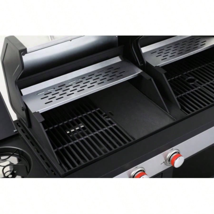 3 - Propane Gas BBQ Grill with Side, combined with charcoal grill, 37230BTU Output With Enameled Cast Iron Cooking Grids Outdoor Barbecue, Stainless Steel
