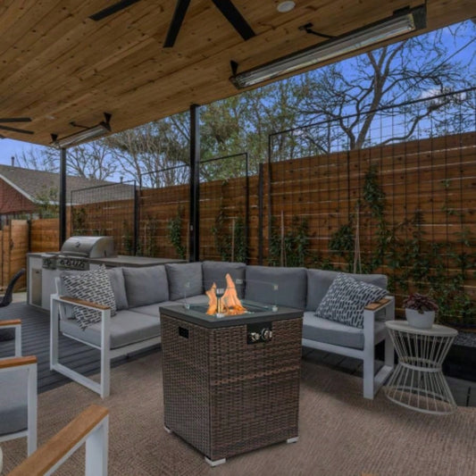 22 Propane Gas Fire Pit Table, 40000 BTU Square Steel Fire Pit with Beautiful Wicker Base Outside Patio Deck Garden Backyard - Black
