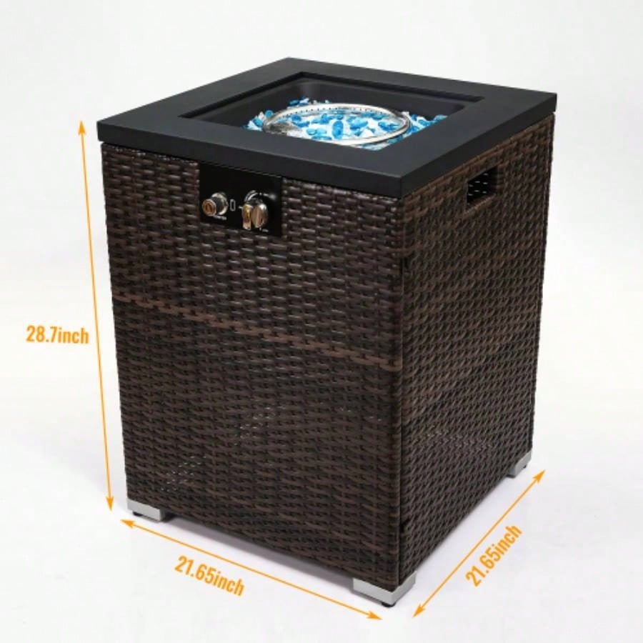 22 Propane Gas Fire Pit Table, 40000 BTU Square Steel Fire Pit with Beautiful Wicker Base Outside Patio Deck Garden Backyard - Black