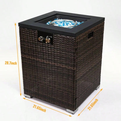 22 Propane Gas Fire Pit Table, 40000 BTU Square Steel Fire Pit with Beautiful Wicker Base Outside Patio Deck Garden Backyard - Black