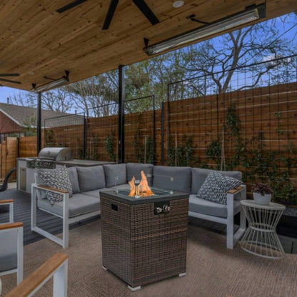 22 Propane Gas Fire Pit Table, 40000 BTU Square Steel Fire Pit with Beautiful Wicker Base Outside Patio Deck Garden Backyard - Black