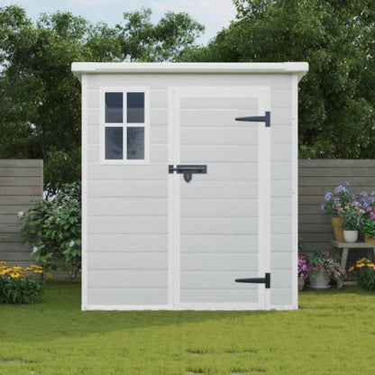 6x6 FT Storage Shed, Waterproof Resin Outdoor Storage Shed with Floor Window Lockable Doors and Vents, Shed Bike, Garden, Backyard, Lawn, All Weather Use, Light