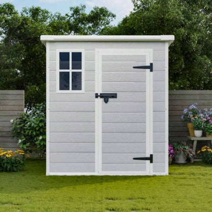 6x6 FT Storage Shed, Waterproof Resin Outdoor Storage Shed with Floor Window Lockable Doors and Vents, Shed Bike, Garden, Backyard, Lawn, All Weather Use, Light