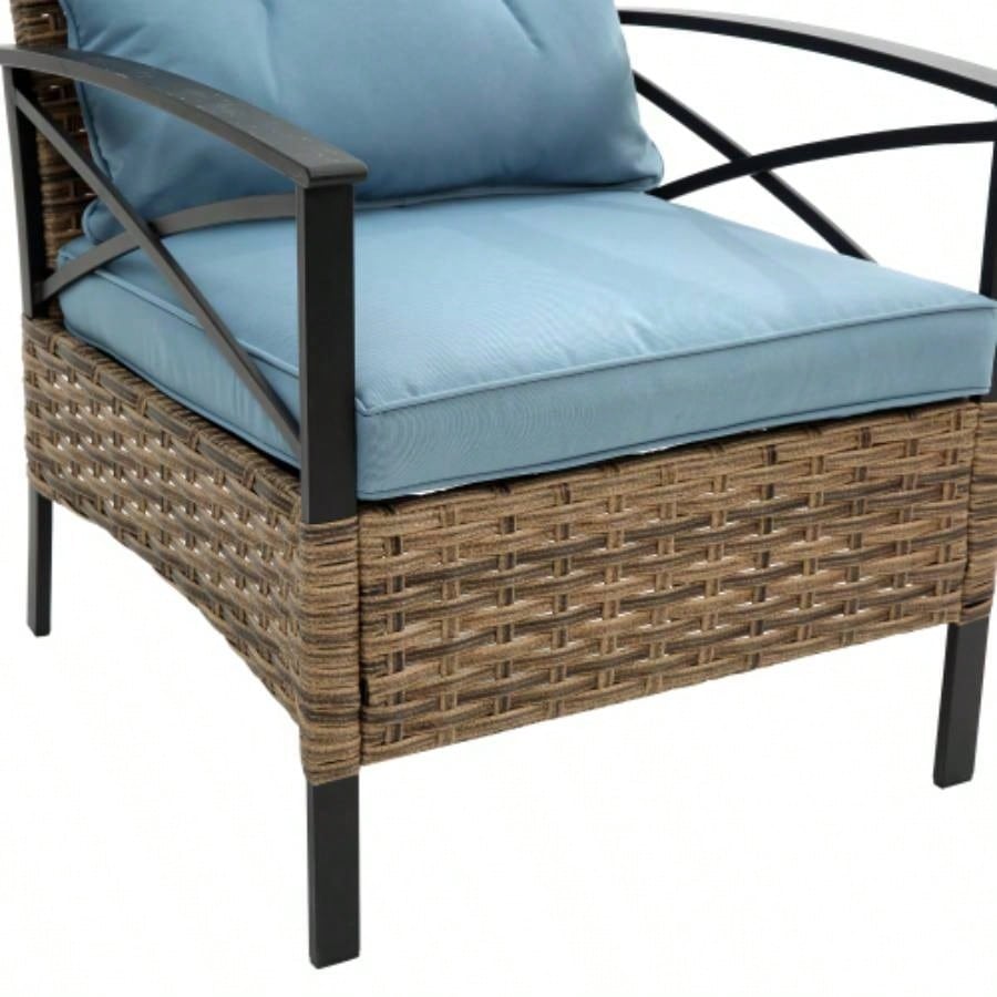Patio 4 piece sectional low dining conversation sofa set - KD rattan wicker outdoor garden furniture corner sofa set with cushion.