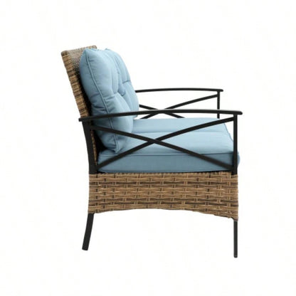 Patio 4 piece sectional low dining conversation sofa set - KD rattan wicker outdoor garden furniture corner sofa set with cushion.