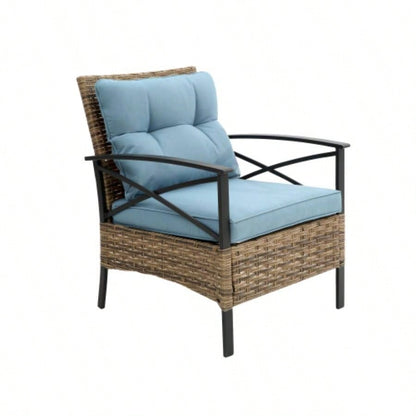 Patio 4 piece sectional low dining conversation sofa set - KD rattan wicker outdoor garden furniture corner sofa set with cushion.