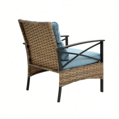 Patio 4 piece sectional low dining conversation sofa set - KD rattan wicker outdoor garden furniture corner sofa set with cushion.
