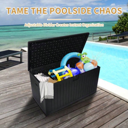 260 Gallon Resin Outdoor Deck Box Waterproof, Large Patio Storage Box with Lockable Storage Containers Patio Furniture Cushions, Pool Accessories, Garden Tools