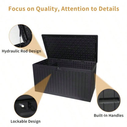 260 Gallon Resin Outdoor Deck Box Waterproof, Large Patio Storage Box with Lockable Storage Containers Patio Furniture Cushions, Pool Accessories, Garden Tools