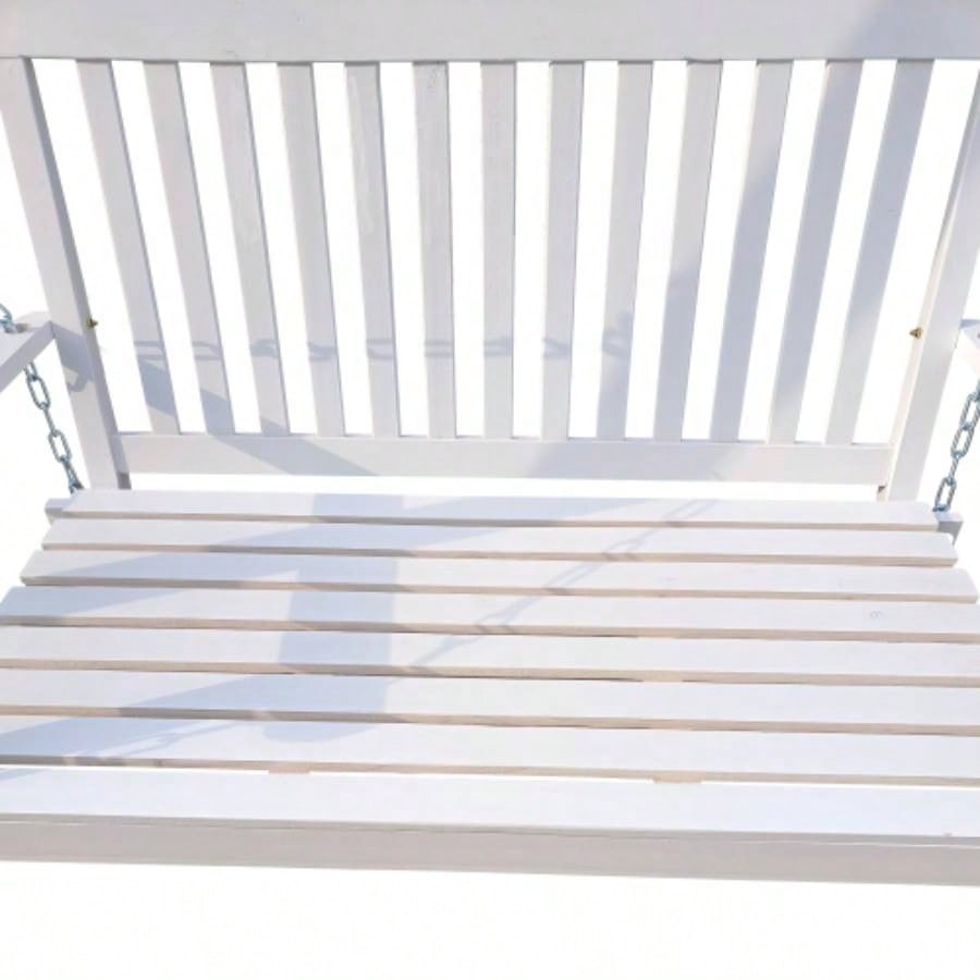 Front Porch Swing with Armrests, Wood Swing with Hanging Chains, Outdoor Patio, Garden Yard, porch, backyard, or sunroom, Easy to Assemble, white
