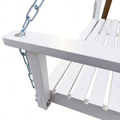 Front Porch Swing with Armrests, Wood Swing with Hanging Chains, Outdoor Patio, Garden Yard, porch, backyard, or sunroom, Easy to Assemble, white