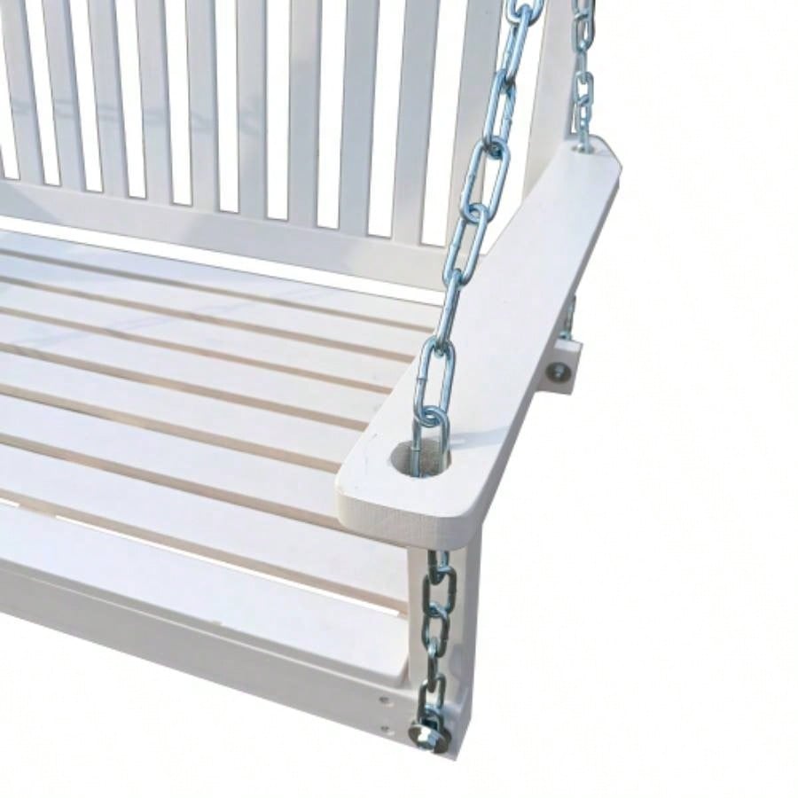 Front Porch Swing with Armrests, Wood Swing with Hanging Chains, Outdoor Patio, Garden Yard, porch, backyard, or sunroom, Easy to Assemble, white