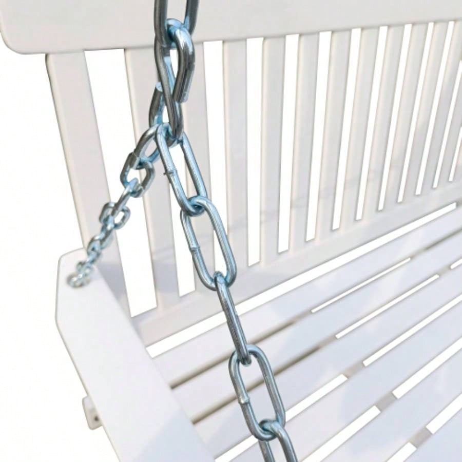 Front Porch Swing with Armrests, Wood Swing with Hanging Chains, Outdoor Patio, Garden Yard, porch, backyard, or sunroom, Easy to Assemble, white