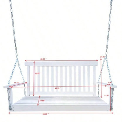 Front Porch Swing with Armrests, Wood Swing with Hanging Chains, Outdoor Patio, Garden Yard, porch, backyard, or sunroom, Easy to Assemble, white