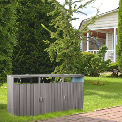 Garbage Bin Shed Stores 3 Trash Cans Metal Outdoor Bin Shed Garbage Storage, Stainless Galvanized Steel, Bin Shed Garden Yard Lawn,