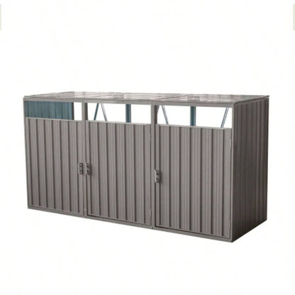 Garbage Bin Shed Stores 3 Trash Cans Metal Outdoor Bin Shed Garbage Storage, Stainless Galvanized Steel, Bin Shed Garden Yard Lawn,