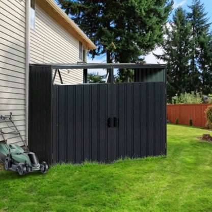 Garbage Bin Shed Stores 3 Trash Cans Metal Outdoor Bin Shed Garbage Storage, Stainless Galvanized Steel, Bin Shed Garden Yard Lawn,