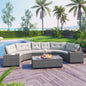 GO 8 - pieces Outdoor Wicker Round Sofa Set, Half - Moon Sectional Sets All Weather, Curved Sofa Set With Rectangular Coffee Table, PE Rattan - resistant and Protected, Movable Cushion, Beige