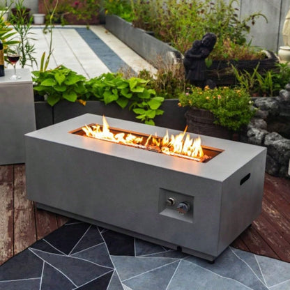 42 Propane Gas Fire Pit Table 2 - Pieces, 50000 BTU Rectangular Steel Fire Pit with Glass Wind Guard Outside Patio Deck Garden Courtyard - Gray