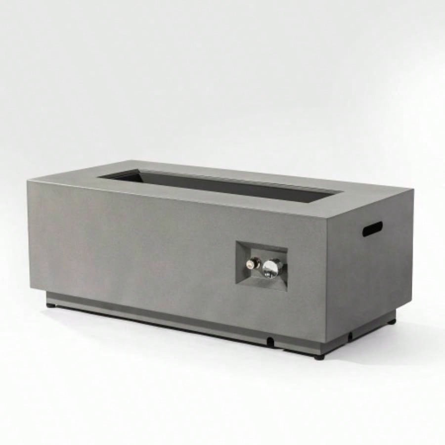 42 Propane Gas Fire Pit Table 2 - Pieces, 50000 BTU Rectangular Steel Fire Pit with Glass Wind Guard Outside Patio Deck Garden Courtyard - Gray