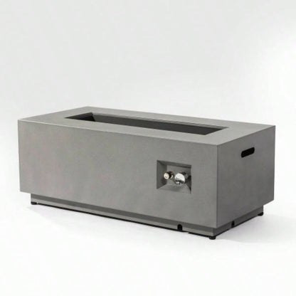 42 Propane Gas Fire Pit Table 2 - Pieces, 50000 BTU Rectangular Steel Fire Pit with Glass Wind Guard Outside Patio Deck Garden Courtyard - Gray