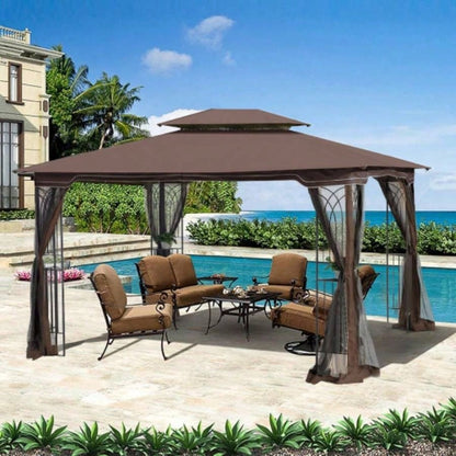 13x10 Outdoor Patio Gazebo Canopy Tent With Ventilated Double Roof And Mosquito netDetachable Mesh Screen On All SidesSuitable Lawn, Garden, Backyard and Deck, Brown Top