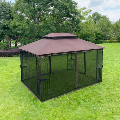 13x10 Outdoor Patio Gazebo Canopy Tent With Ventilated Double Roof And Mosquito netDetachable Mesh Screen On All SidesSuitable Lawn, Garden, Backyard and Deck, Brown Top