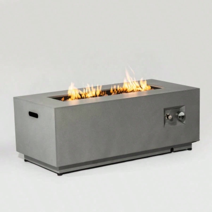 42 Propane Gas Fire Pit Table 2 - Pieces, 50000 BTU Rectangular Steel Fire Pit with Glass Wind Guard Outside Patio Deck Garden Courtyard - Gray