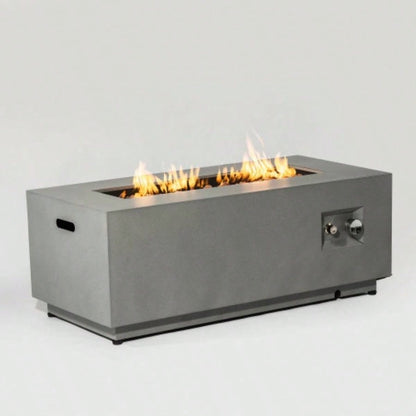 42 Propane Gas Fire Pit Table 2 - Pieces, 50000 BTU Rectangular Steel Fire Pit with Glass Wind Guard Outside Patio Deck Garden Courtyard - Gray