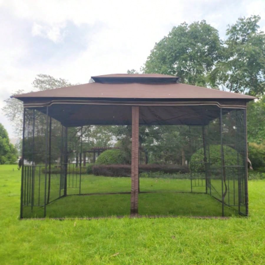 13x10 Outdoor Patio Gazebo Canopy Tent With Ventilated Double Roof And Mosquito netDetachable Mesh Screen On All SidesSuitable Lawn, Garden, Backyard and Deck, Brown Top