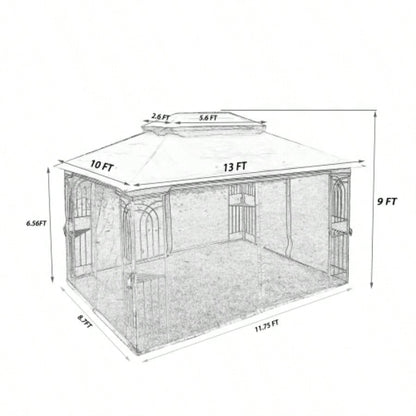 13x10 Outdoor Patio Gazebo Canopy Tent With Ventilated Double Roof And Mosquito netDetachable Mesh Screen On All SidesSuitable Lawn, Garden, Backyard and Deck, Brown Top