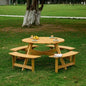 Outdoor 8 Person Picnic Table, 8 person Round Picnic Table with 4 Built - in Benches, Hole, Outside Table and Set Garden, Backyard, Porch, Patio, Brown