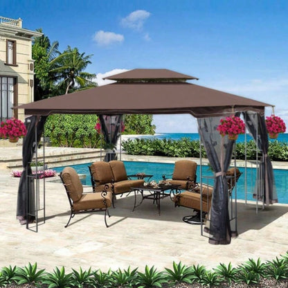 13x10 Outdoor Patio Gazebo Canopy Tent With Ventilated Double Roof And Mosquito netDetachable Mesh Screen On All SidesSuitable Lawn, Garden, Backyard and Deck, Brown Top