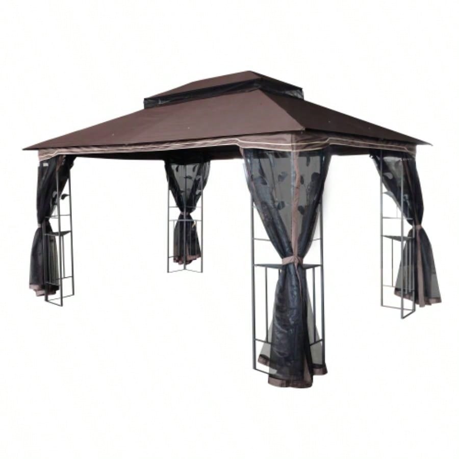13x10 Outdoor Patio Gazebo Canopy Tent With Ventilated Double Roof And Mosquito netDetachable Mesh Screen On All SidesSuitable Lawn, Garden, Backyard and Deck, Brown Top