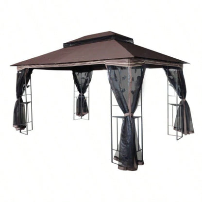 13x10 Outdoor Patio Gazebo Canopy Tent With Ventilated Double Roof And Mosquito netDetachable Mesh Screen On All SidesSuitable Lawn, Garden, Backyard and Deck, Brown Top