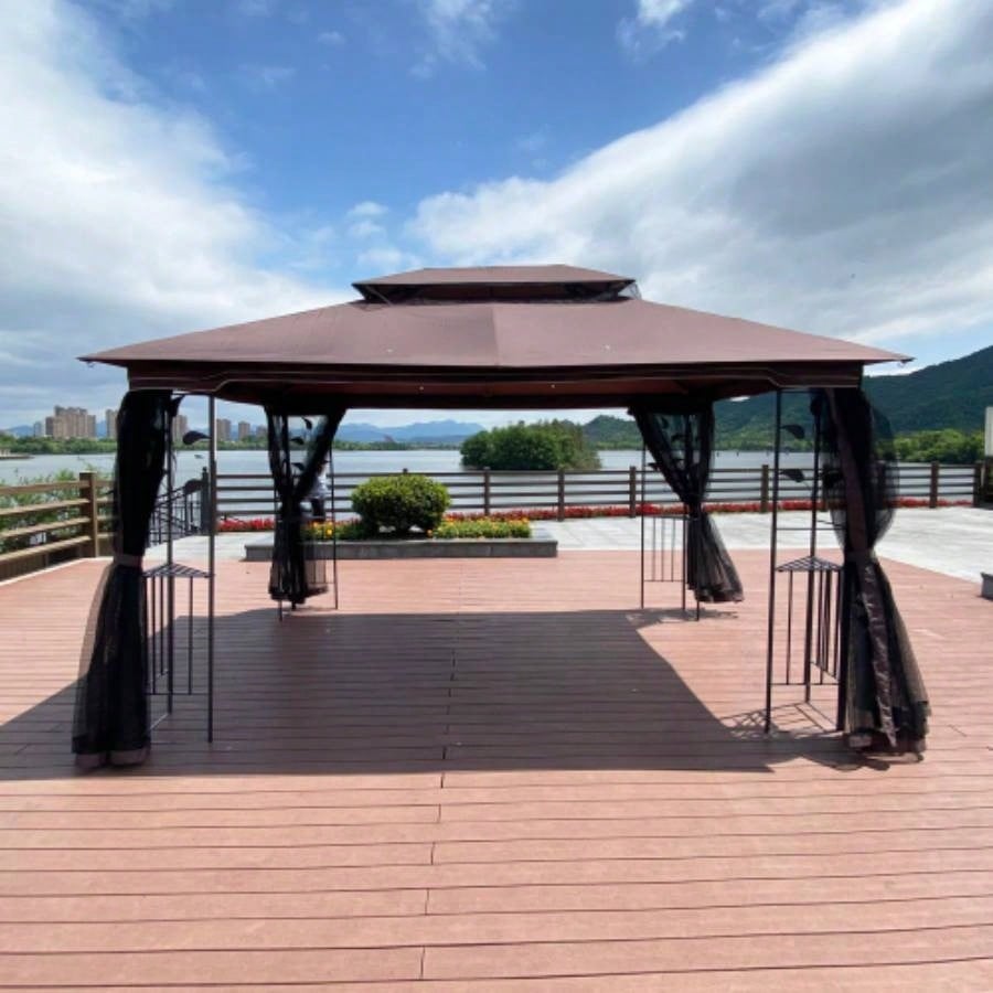 13x10 Outdoor Patio Gazebo Canopy Tent With Ventilated Double Roof And Mosquito netDetachable Mesh Screen On All SidesSuitable Lawn, Garden, Backyard and Deck, Brown Top