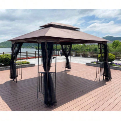 13x10 Outdoor Patio Gazebo Canopy Tent With Ventilated Double Roof And Mosquito netDetachable Mesh Screen On All SidesSuitable Lawn, Garden, Backyard and Deck, Brown Top