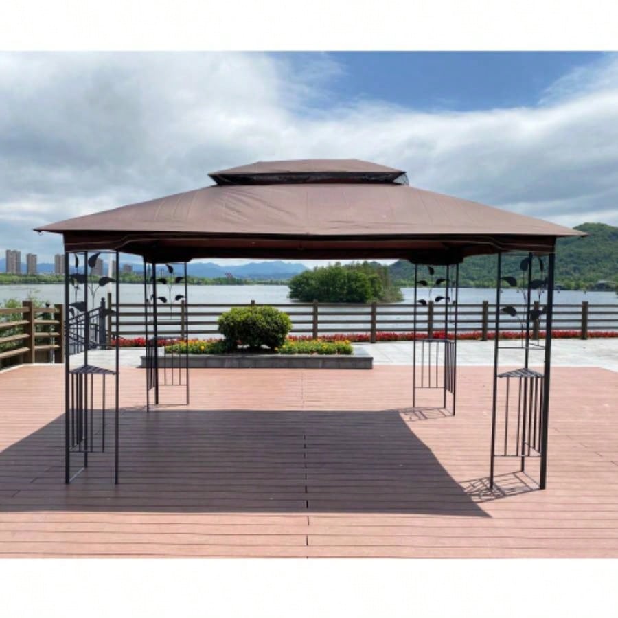 13x10 Outdoor Patio Gazebo Canopy Tent With Ventilated Double Roof And Mosquito netDetachable Mesh Screen On All SidesSuitable Lawn, Garden, Backyard and Deck, Brown Top
