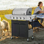 Propane Grill 4 Barbecue Grill Stainless Steel Gas Grill with Side, 46, 500 BTU Outdoor Cooking, Patio, Garden Barbecue Grill, Black and Silver