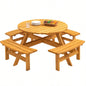 6 - Person Circular Outdoor Wooden Picnic Table Patio, Backyard, Garden,/ 3 Built - in Benches, 1720lb Capacity - Natural