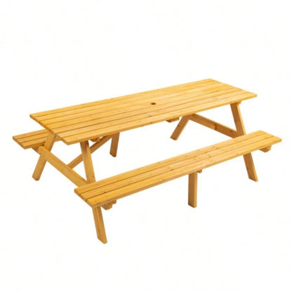 6 - Person Circular Outdoor Wooden Picnic Table Patio, Backyard, Garden,/ 3 Built - in Benches, 1720lb Capacity - Natural