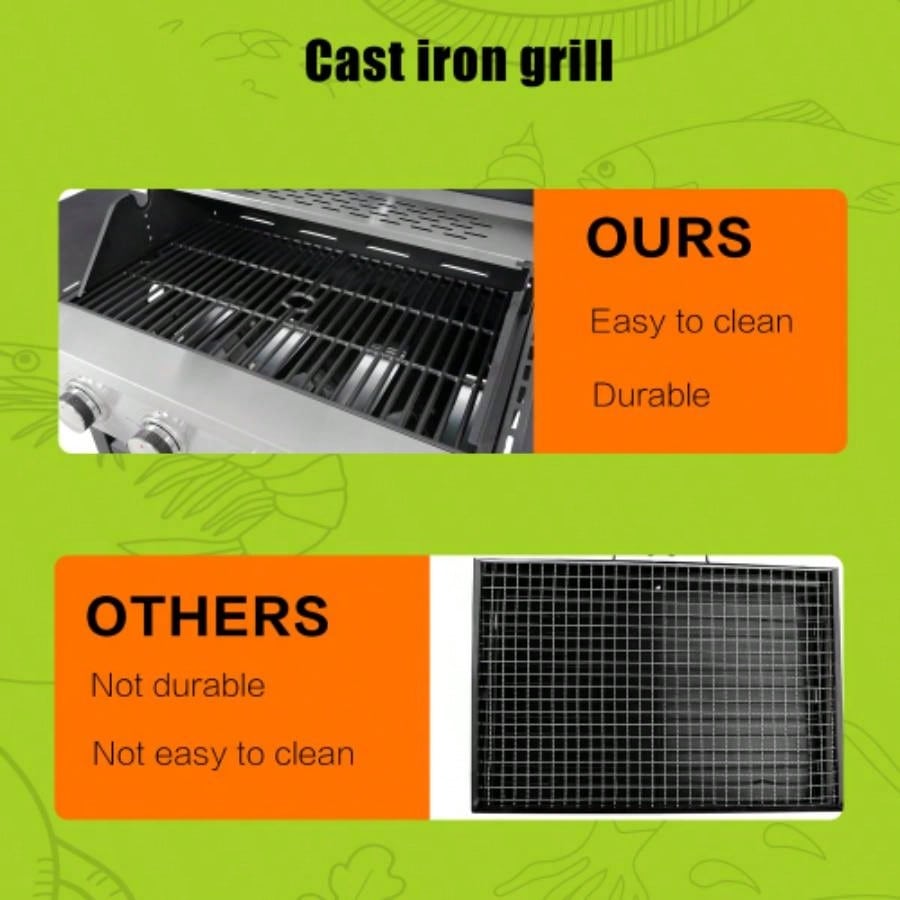 Propane Grill 4 Barbecue Grill Stainless Steel Gas Grill with Side, 46, 500 BTU Outdoor Cooking, Patio, Garden Barbecue Grill, Black and Silver