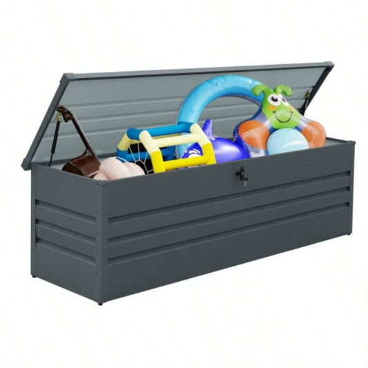 260 Gallon Metal Outdoor Deck Box Waterproof, Large Patio Storage Box with Lockable Storage Containers Patio Furniture Cushions, Pool Accessories, Garden Tools Dark Gray