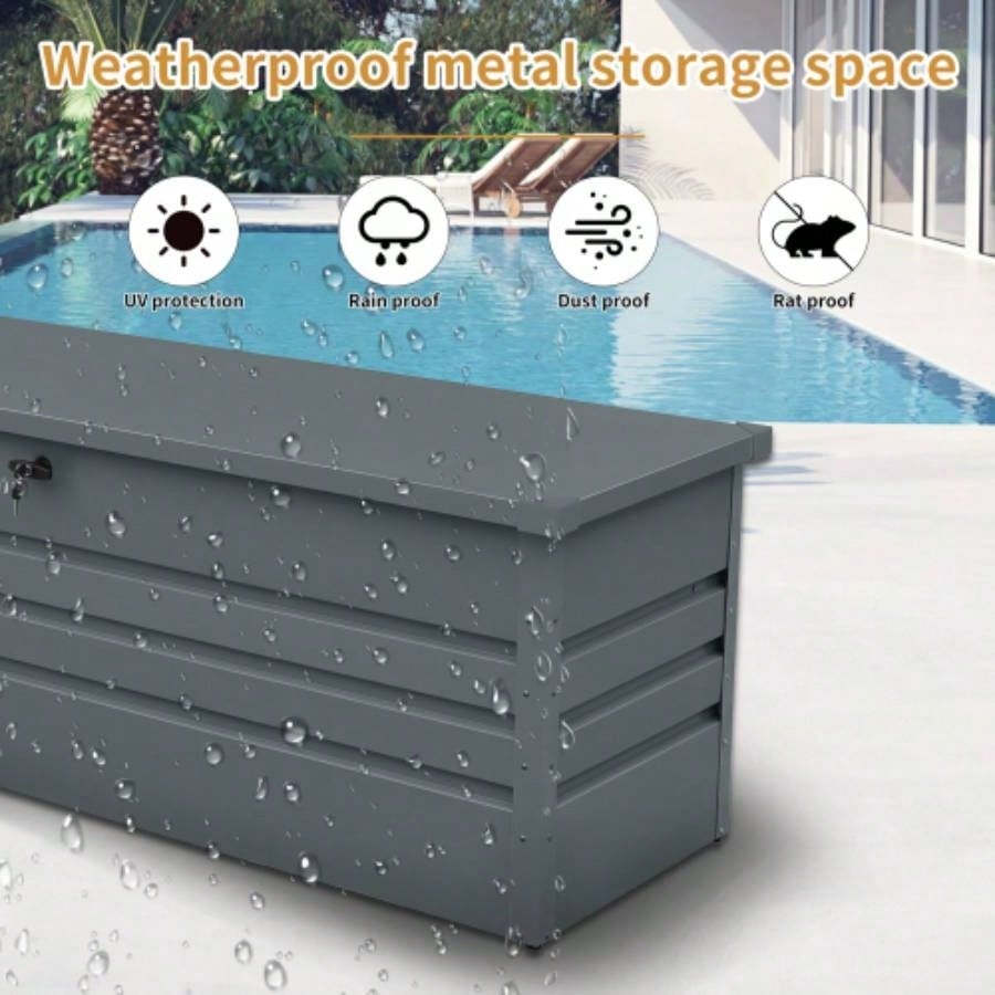 260 Gallon Metal Outdoor Deck Box Waterproof, Large Patio Storage Box with Lockable Storage Containers Patio Furniture Cushions, Pool Accessories, Garden Tools Dark Gray