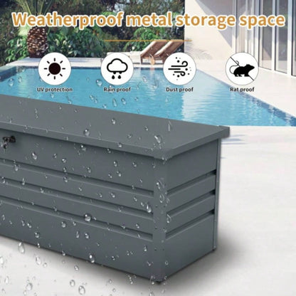 260 Gallon Metal Outdoor Deck Box Waterproof, Large Patio Storage Box with Lockable Storage Containers Patio Furniture Cushions, Pool Accessories, Garden Tools Dark Gray