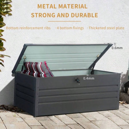 260 Gallon Metal Outdoor Deck Box Waterproof, Large Patio Storage Box with Lockable Storage Containers Patio Furniture Cushions, Pool Accessories, Garden Tools Dark Gray