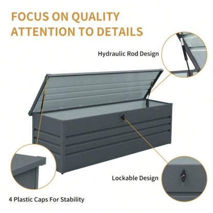 260 Gallon Metal Outdoor Deck Box Waterproof, Large Patio Storage Box with Lockable Storage Containers Patio Furniture Cushions, Pool Accessories, Garden Tools Dark Gray