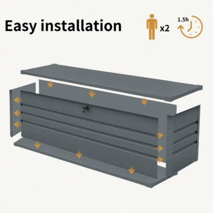 260 Gallon Metal Outdoor Deck Box Waterproof, Large Patio Storage Box with Lockable Storage Containers Patio Furniture Cushions, Pool Accessories, Garden Tools Dark Gray
